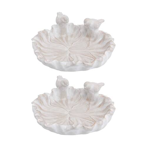 2PK LVD Embossed Cement Hand Finished Decor Flower Bird Bath Tap Bowl 23x23cm