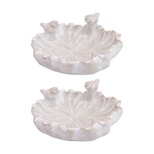 2PK LVD Embossed Cement Hand Finished Decor Flower Bird Bath Tap Bowl 25.5x25cm