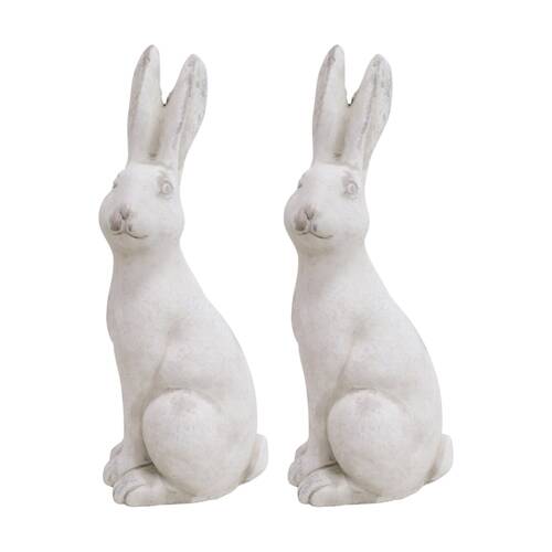 2PK LVD Hare Decorative Cement Animal Statue Indoor/Outdoor Decor 31x12.5x10cm