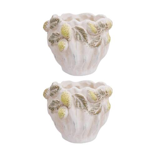 2PK LVD Washed Lemon Rustic Cement Planter Garden & Outdoor Decor 18x17.5x15.5cm