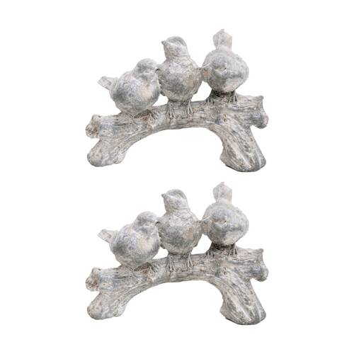 2PK LVD 3 Birds Chatter Cement Animal Statue Indoor/Outdoor Decor 20.5x15x9.5cm