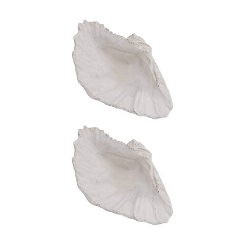 2PK LVD Medium Clam Shell Washed Resin Sea Statue Indoor/Outdoor Decor 21x15x9cm
