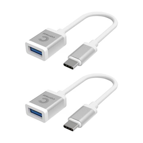 2PK Comsol USB-C Male To USB-A 3.0 Female Reversible Cable Adapter White/Silver