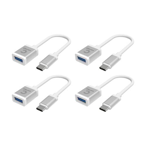 4PK Comsol USB-C Male To USB-A 3.0 Female Reversible Cable Adapter White/Silver