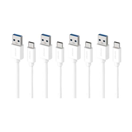 4PK Comsol USB-A To USB-C High-Speed Data Transfer 5Gbps Charge Cable White 1.2m