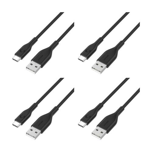 4PK Comsol USB-A To USB-C Data Transfer Charge Plastic Cable Black 1.2m