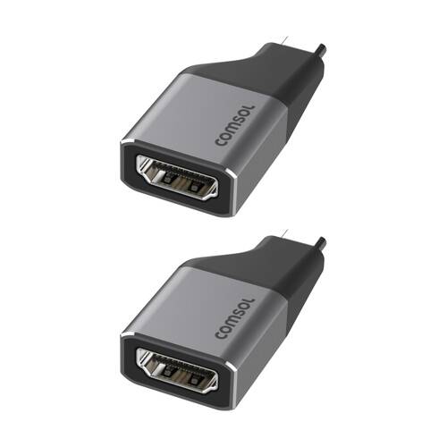2PK Comsol USB-C Male to 4K HDMI Female Monitor Computer Mini Adaptor Grey/Black