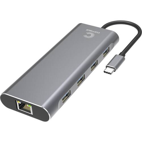 Comsol USB-C to Dual 4K HDMI Monitor Computer 10 Port Dock Grey