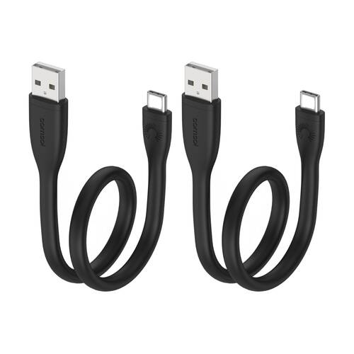2PK Comsol USB-A To USB-C Silicone Data Transfer Charge Cable Black 25cm
