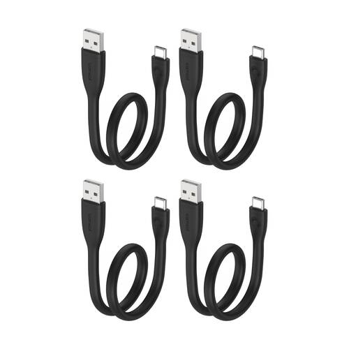 4PK Comsol USB-A To USB-C Silicone Data Transfer Charge Cable Black 25cm