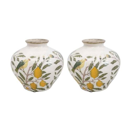 2PK LVD Handcrafted Petitie Vintage Lemon Rustic Ceramic Vase 13x13x12cm