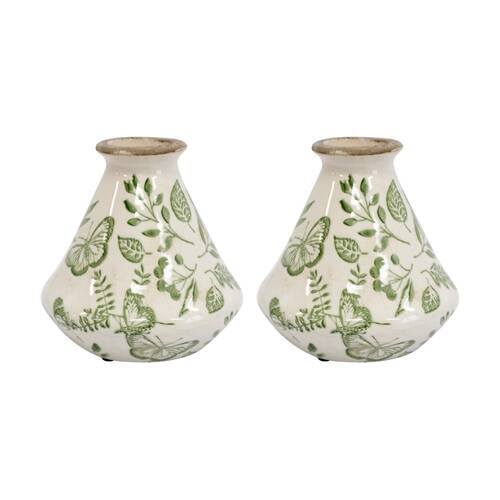 2PK LVD Handcrafted Rustic Enchanted Ceramic Bud Vase Home Decor 12x12x12cm