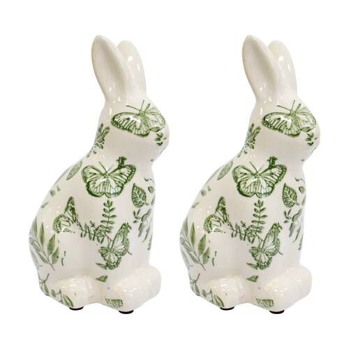 2PK LVD Rabbit Enchanted Animal Statue Indoor/Outdoor Decor 20.5x13x9.5cm