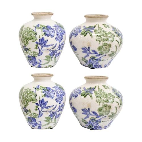 2x 2pc LVD Handcrafted Squat Botanical Blue Ceramic Bud Vase Set Lrg/Sml