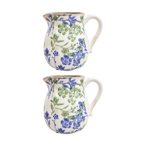 2PK LVD Medium Botanical Ceramic Floral Jug Kitchen Decor Green/Blue
