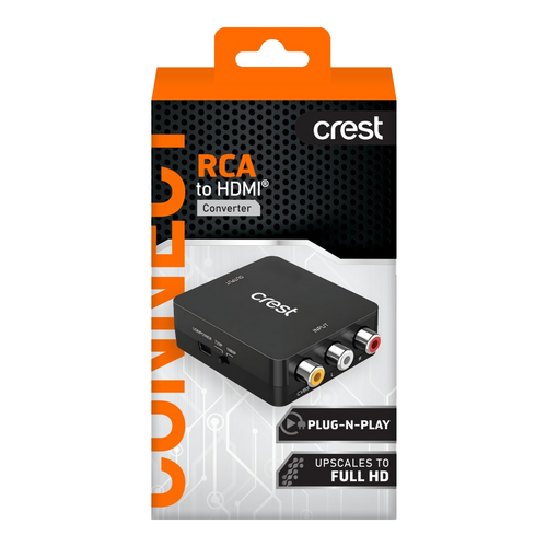 Crest RCA To HDMI Converter Composite Video Audio 1080p 60hz W/ 2m Cable Black