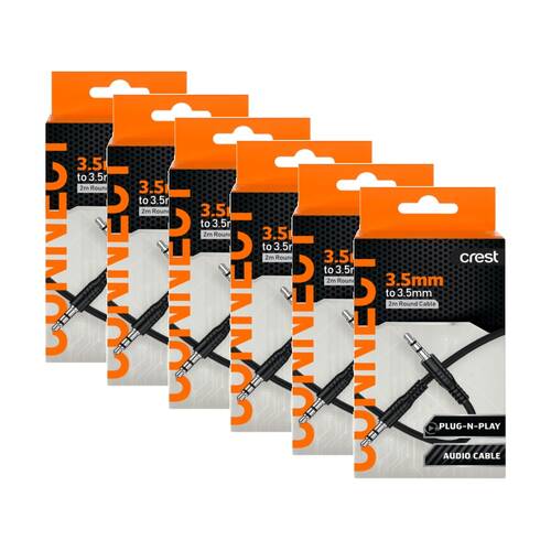 6PK Crest 3.5mm Male-To-Male Audio Cable Aux Port Compatible Flexible PU 2m