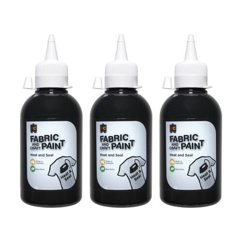 3PK Educational Colours Fabric & Craft Kids Art Paint Black 250ml 3y+