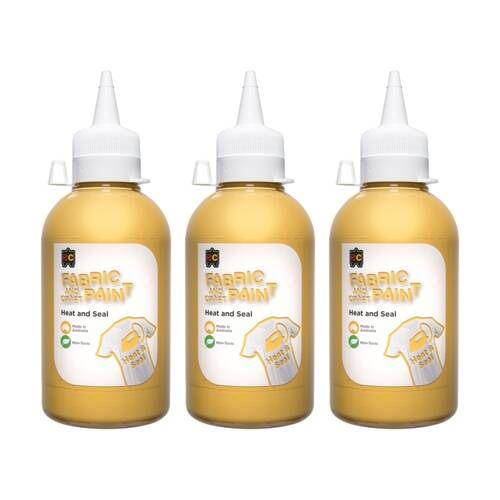 3PK Educational Colours Fabric & Craft Kids Art Paint Gold 250ml 3y+