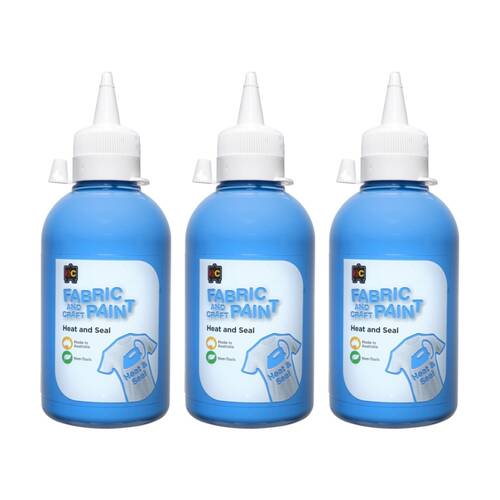 3PK Educational Colours Fabric & Craft Kids Art Paint Sky Blue 250ml 3y+