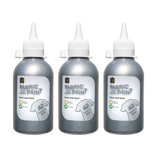 3PK Educational Colours Fabric & Craft Kids Art Paint Silver 250ml 3y+