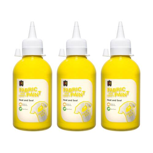 3PK Educational Colours Fabric & Craft Kids Art Paint Yellow 250ml 3y+