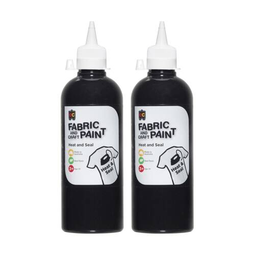 2PK Educational Colours Fabric & Craft Kids Art Paint Black 500ml 3y+