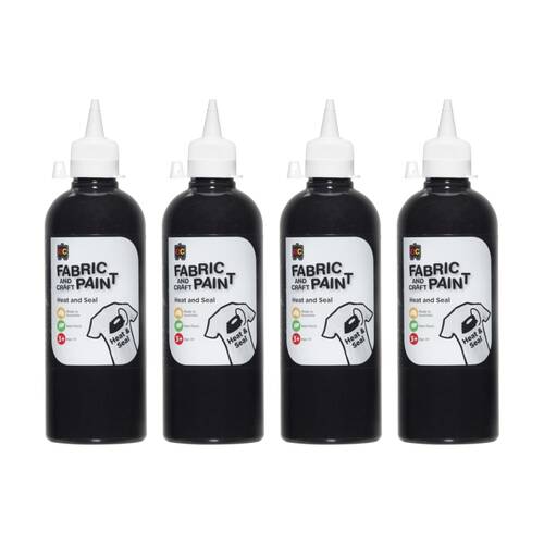4PK Educational Colours Fabric & Craft Kids Art Paint Black 500ml 3y+