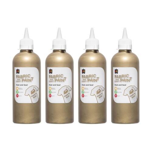 4PK Educational Colours Fabric & Craft Kids Art Paint Gold 500ml 3y+