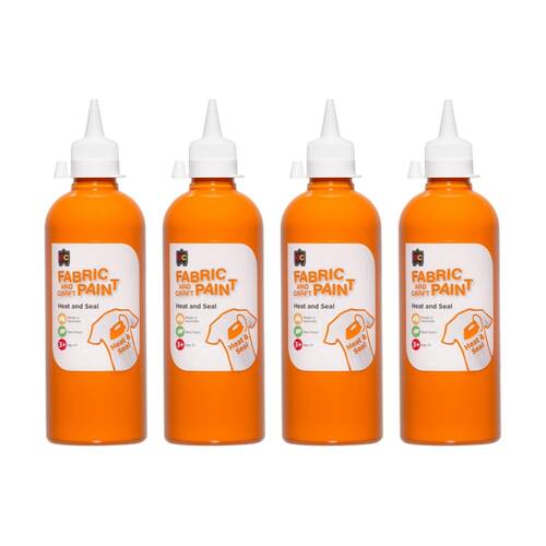 4PK Educational Colours Fabric & Craft Kids Art Paint Orange 500ml 3y+