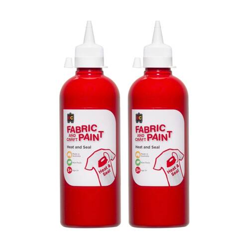 2PK Educational Colours Fabric & Craft Kids Art Paint Red 500ml 3y+