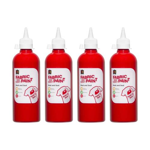4PK Educational Colours Fabric & Craft Kids Art Paint Red 500ml 3y+
