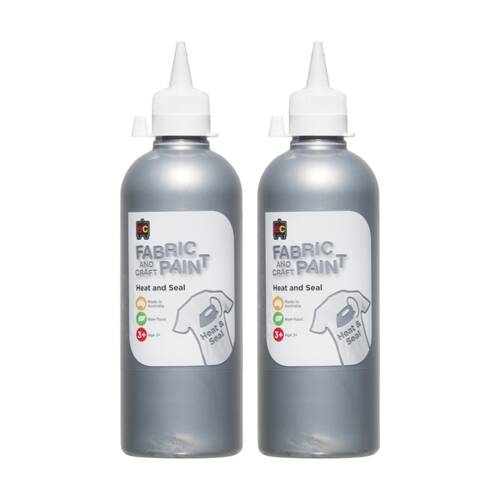 2PK Educational Colours Fabric & Craft Kids Art Paint Silver 500ml 3y+