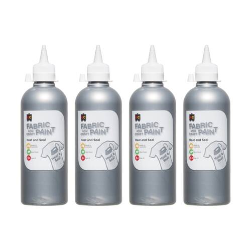 4PK Educational Colours Fabric & Craft Kids Art Paint Silver 500ml 3y+