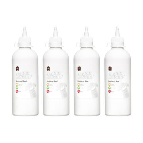 4PK Educational Colours Fabric & Craft Kids Art Paint White 500ml 3y+