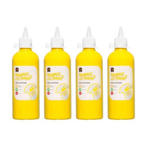4PK Educational Colours Fabric & Craft Kids Art Paint Yellow 500ml 3y+