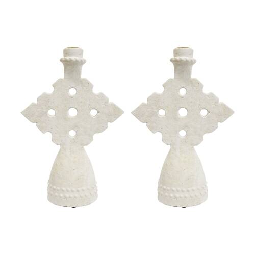 2PK LVD Medium Concrete Mediterranean Geometric Candle Holder 18x6.5x26cm