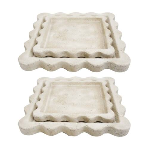 2x 2pc LVD Scallop Sandstone Cement Serving Tray Set Home Decor 25.5x25.5x2.5cm
