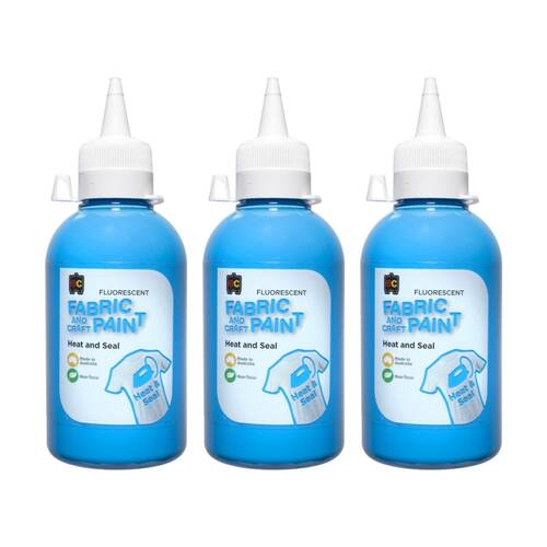 3PK Educational Colours Fluorescent Fabric & Craft Kids Art Paint Blue 250ml 3y+