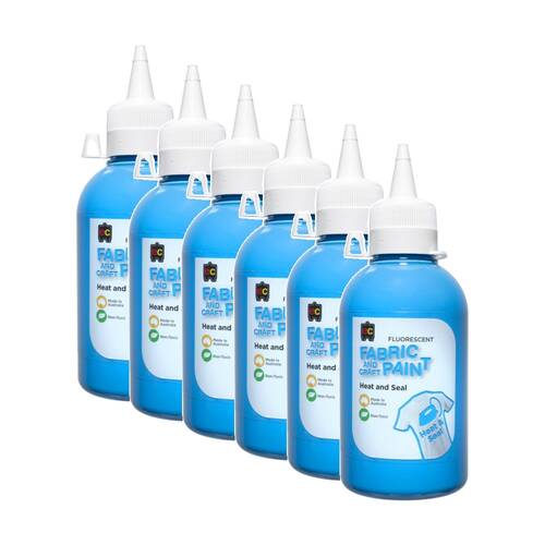 6PK Educational Colours Fluorescent Fabric & Craft Kids Art Paint Blue 250ml 3y+