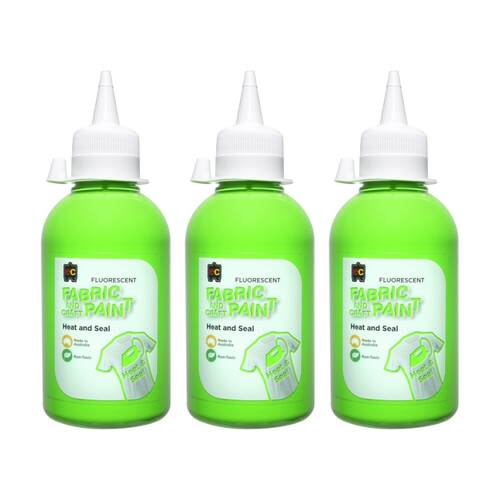 3PK Educational Colours Fluorescent Fabric & Craft Kids Paint Green 250ml 3y+