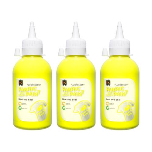 3PK Educational Colours Fluorescent Fabric & Craft Kids Paint Yellow 250ml 3y+