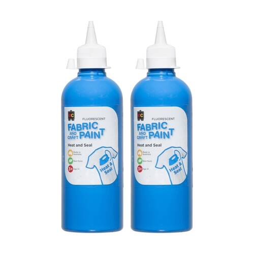 2PK Educational Colours Fluorescent Fabric & Craft Kids Art Paint Blue 500ml 3y+