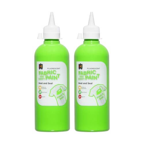 2PK Educational Colours Fluorescent Fabric & Craft Kids Paint Green 500ml 3y+