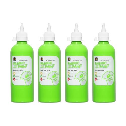 4PK Educational Colours Fluorescent Fabric & Craft Kids Paint Green 500ml 3y+
