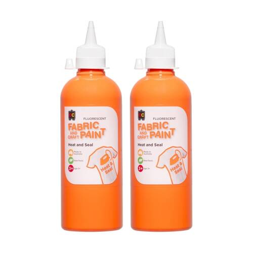 2PK Educational Colours Fluorescent Fabric & Craft Kids Paint Orange 500ml 3y+