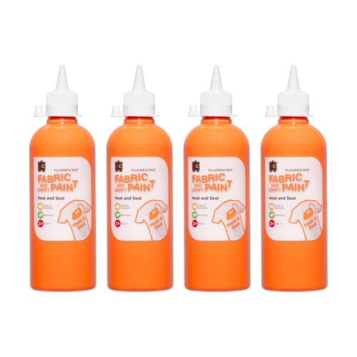 4PK Educational Colours Fluorescent Fabric & Craft Kids Paint Orange 500ml 3y+
