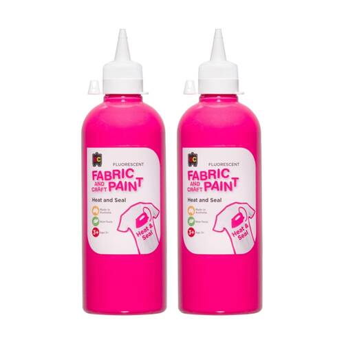 2PK Educational Colours Fluorescent Fabric & Craft Kids Art Paint Pink 500ml 3y+