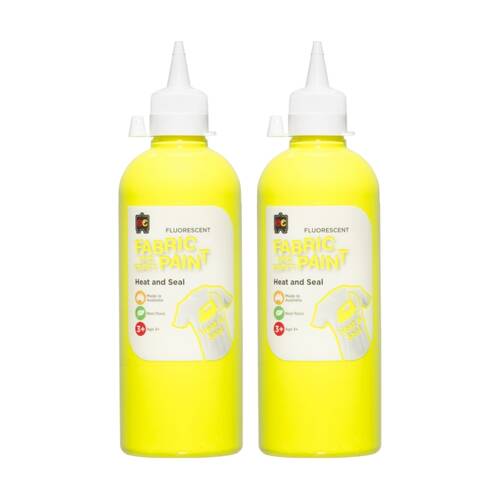 2PK Educational Colours Fluorescent Fabric & Craft Kids Paint Yellow 500ml 3y+