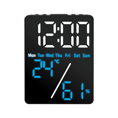 Liquid Ears Desktop Alarm Clock Dimmable Dual Display USB Charging Black